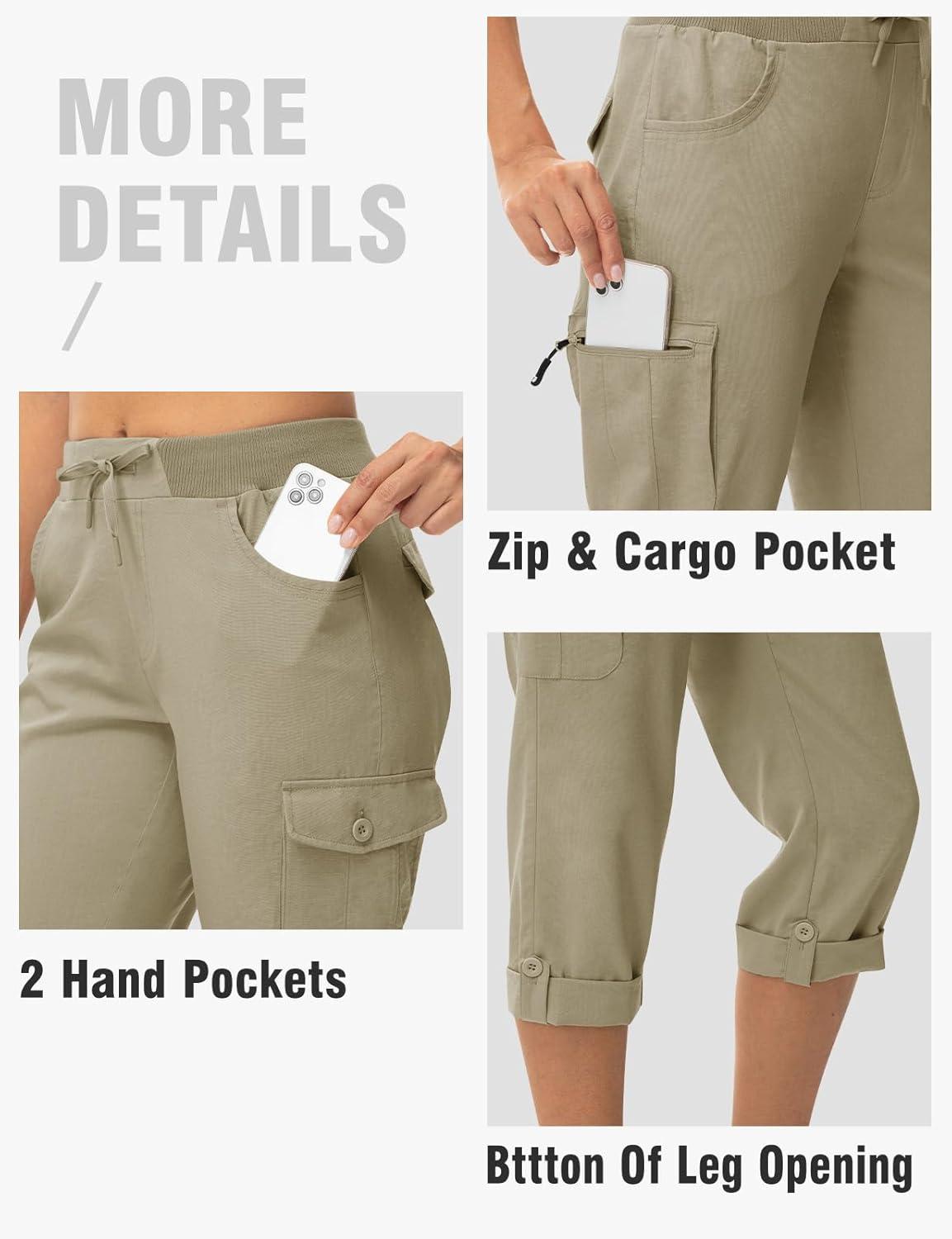 imageTBMPOY Womens Cargo Capris with Pockets Lightweight Hiking Capris Pants Quick Dry Casual Cropped Pants Summer Trip CottonStyle 2grey Khaki