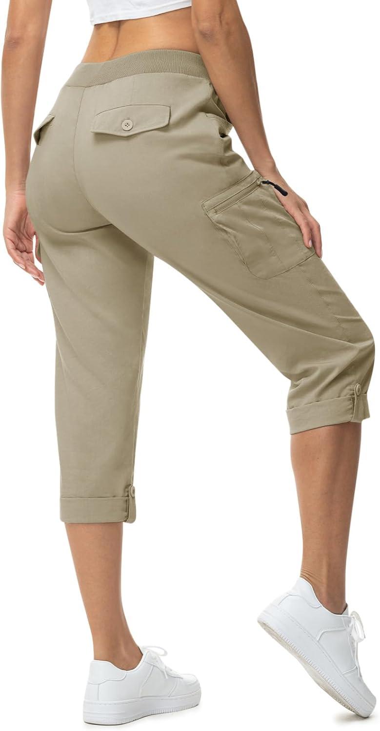 imageTBMPOY Womens Cargo Capris with Pockets Lightweight Hiking Capris Pants Quick Dry Casual Cropped Pants Summer Trip CottonStyle 2grey Khaki