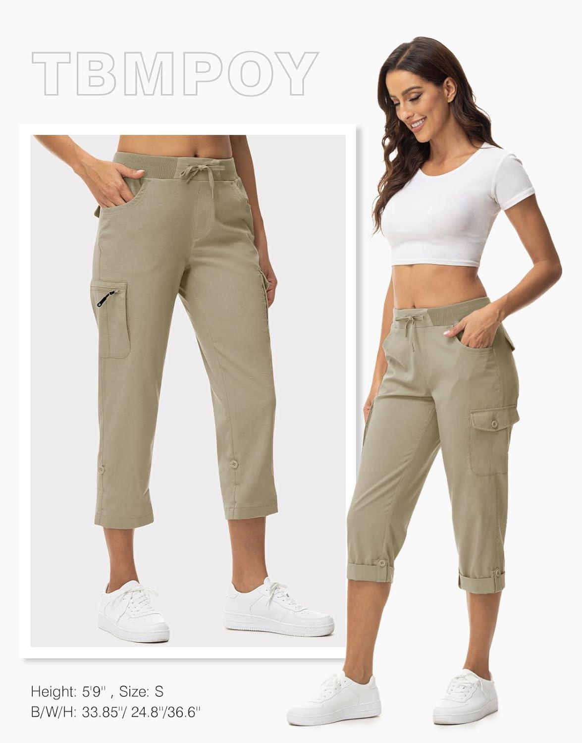 imageTBMPOY Womens Cargo Capris with Pockets Lightweight Hiking Capris Pants Quick Dry Casual Cropped Pants Summer Trip CottonStyle 2grey Khaki