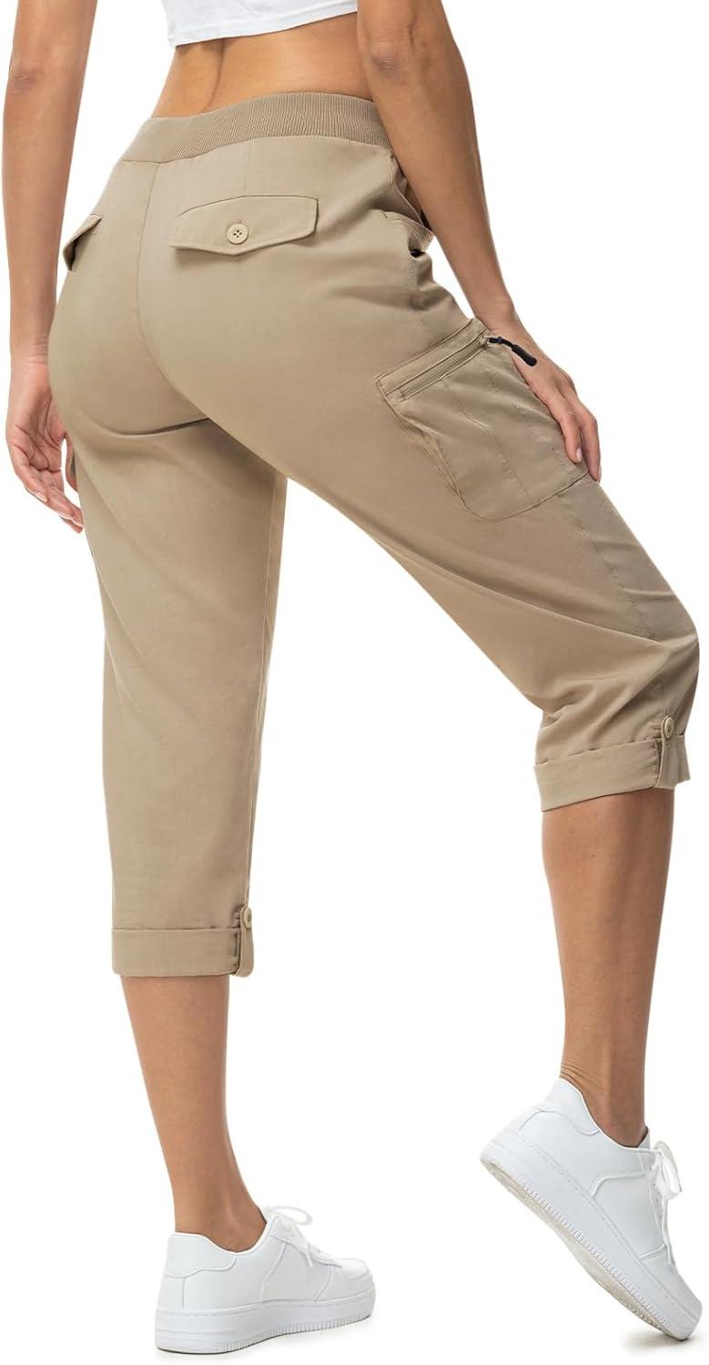 imageTBMPOY Womens Cargo Capris with Pockets Lightweight Hiking Capris Pants Quick Dry Casual Cropped Pants Summer Trip CottonStyle 2khaki