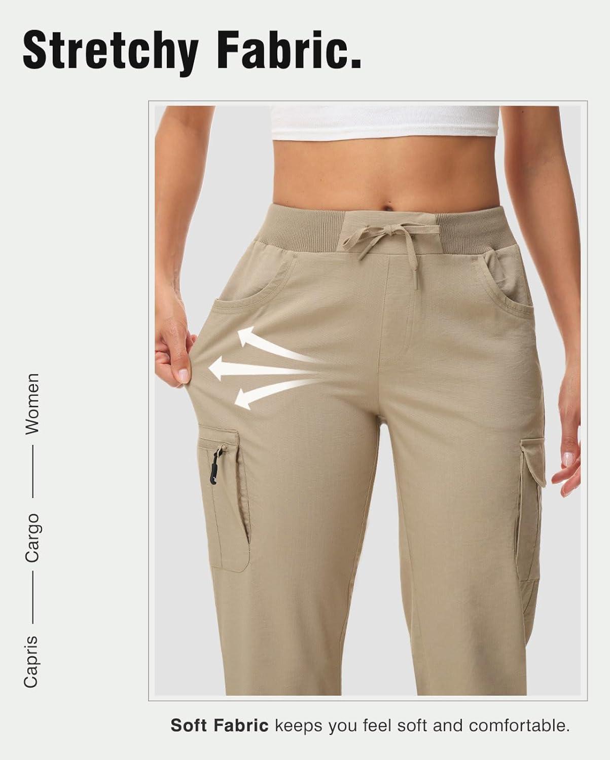 imageTBMPOY Womens Cargo Capris with Pockets Lightweight Hiking Capris Pants Quick Dry Casual Cropped Pants Summer Trip CottonStyle 2khaki