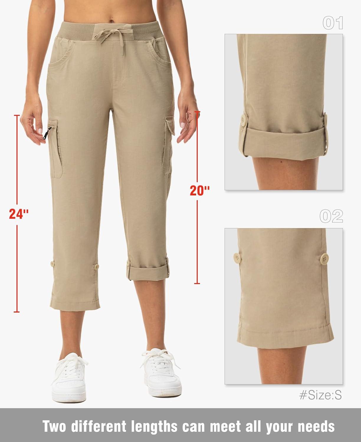 imageTBMPOY Womens Cargo Capris with Pockets Lightweight Hiking Capris Pants Quick Dry Casual Cropped Pants Summer Trip CottonStyle 2khaki