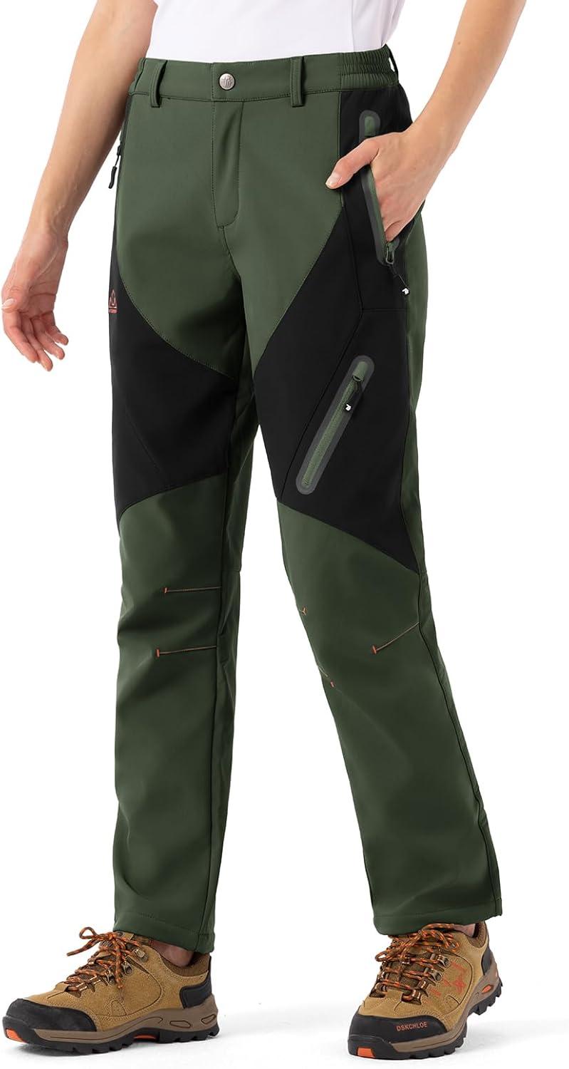imageTBMPOY Womens Hiking Cargo Pants Outdoor Waterproof Windproof Softshell Fleece Snow Pants5green