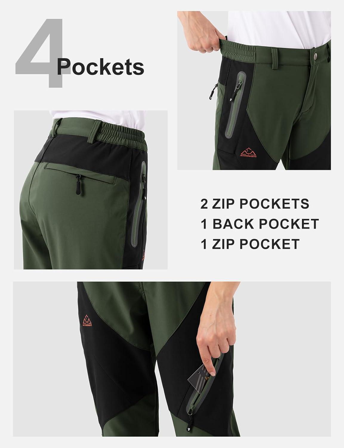 imageTBMPOY Womens Hiking Cargo Pants Outdoor Waterproof Windproof Softshell Fleece Snow Pants5green