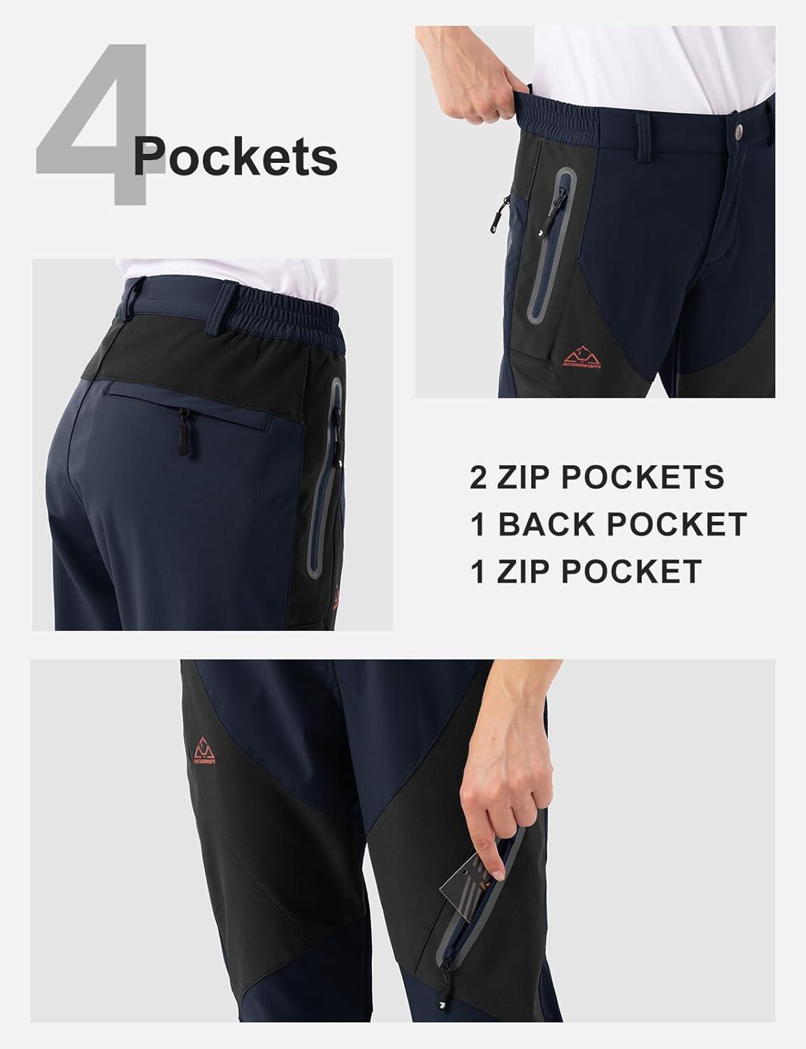 imageTBMPOY Womens Hiking Cargo Pants Outdoor Waterproof Windproof Softshell Fleece Snow Pants6navy