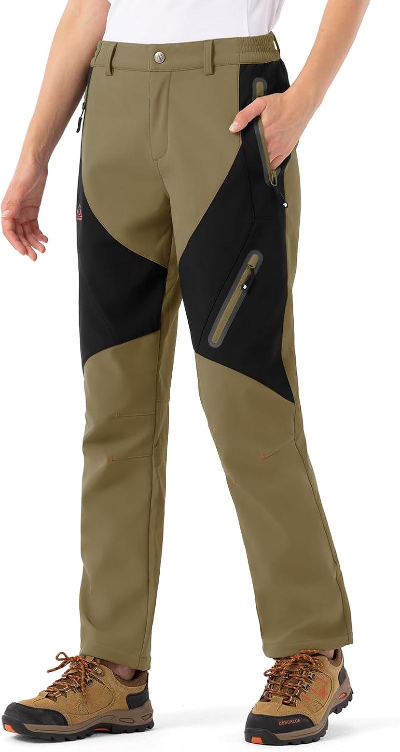 imageTBMPOY Womens Hiking Cargo Pants Outdoor Waterproof Windproof Softshell Fleece Snow Pants7khaki