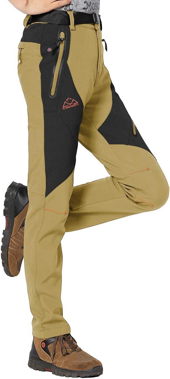 imageTBMPOY Womens Hiking Cargo Pants Outdoor Waterproof Windproof Softshell Fleece Snow Pants7khaki