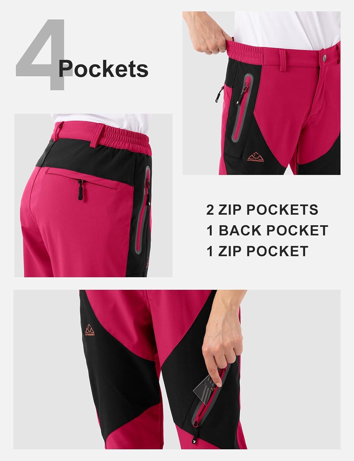 imageTBMPOY Womens Hiking Cargo Pants Outdoor Waterproof Windproof Softshell Fleece Snow Pants8rose