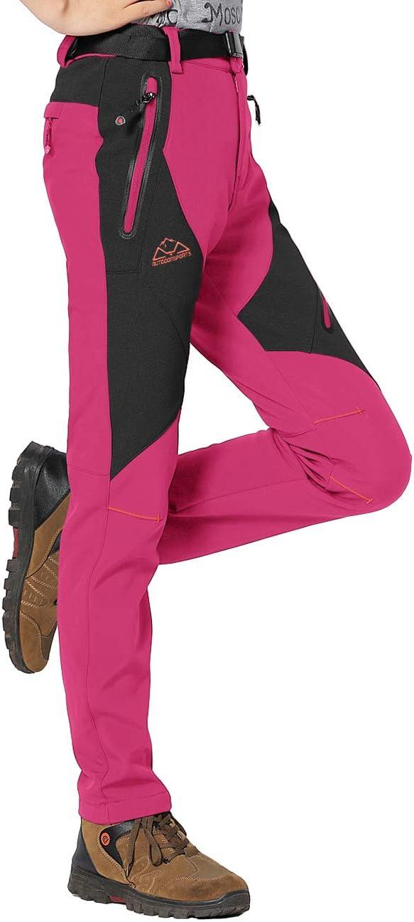 imageTBMPOY Womens Hiking Cargo Pants Outdoor Waterproof Windproof Softshell Fleece Snow Pants8rose