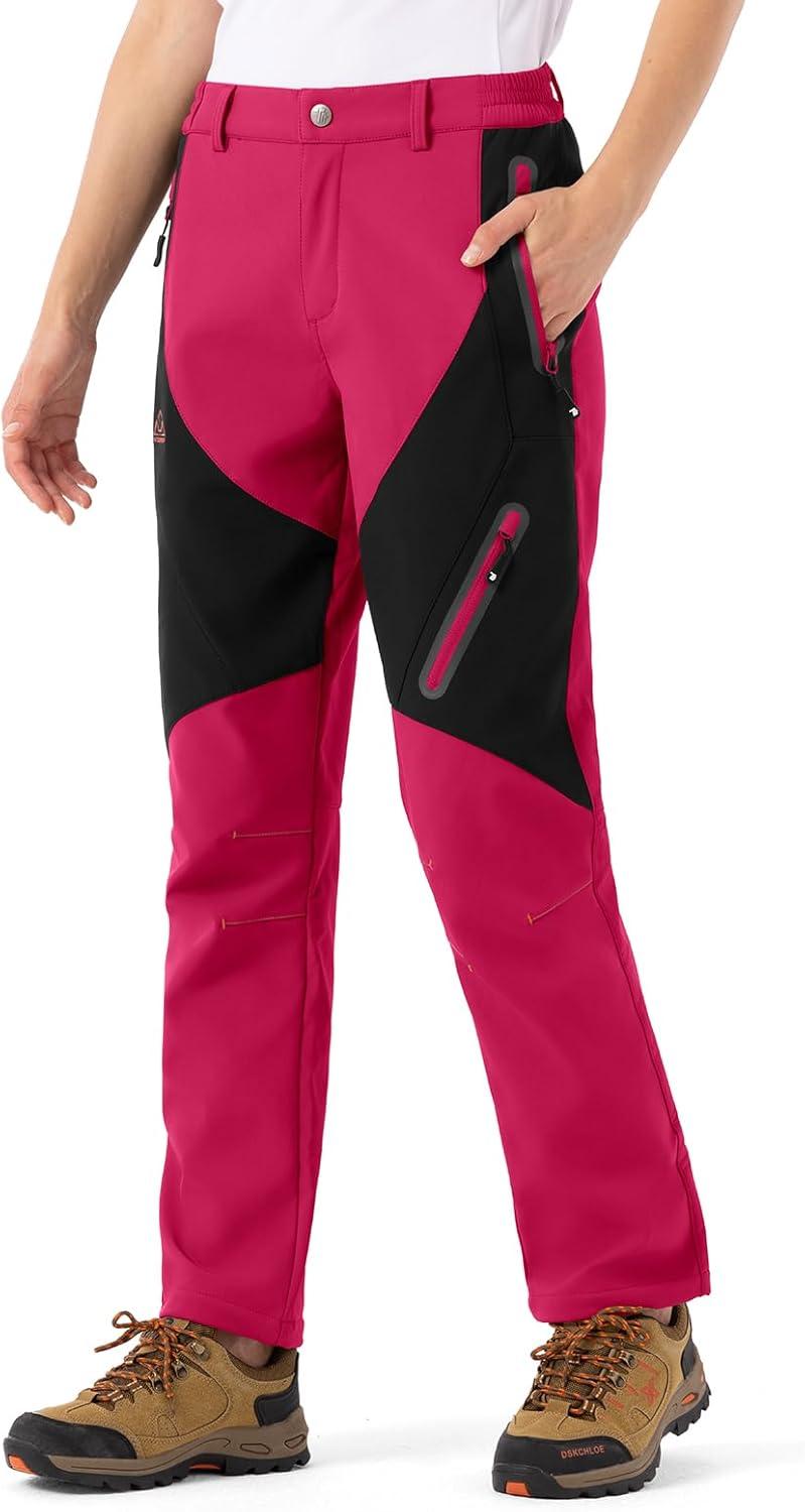 imageTBMPOY Womens Hiking Cargo Pants Outdoor Waterproof Windproof Softshell Fleece Snow Pants8rose