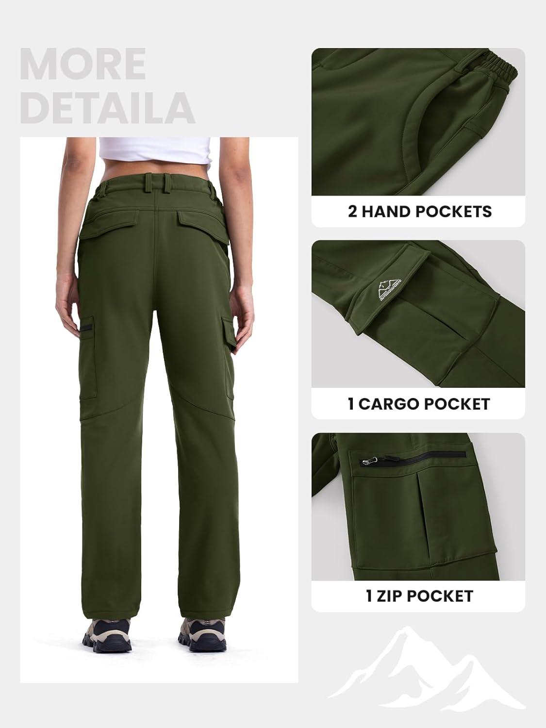 imageTBMPOY Womens Hiking Cargo Pants Outdoor Waterproof Windproof Softshell Fleece Snow PantsArmy Green