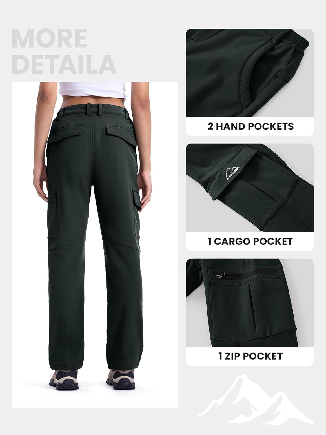imageTBMPOY Womens Hiking Cargo Pants Outdoor Waterproof Windproof Softshell Fleece Snow PantsDark Grey