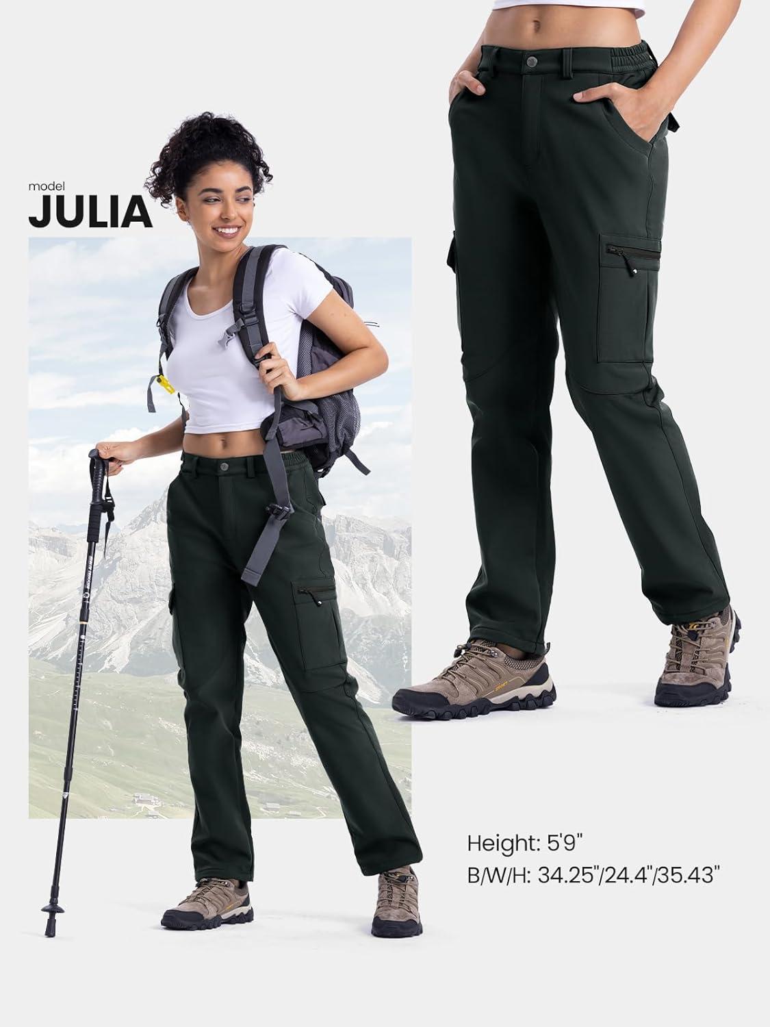 imageTBMPOY Womens Hiking Cargo Pants Outdoor Waterproof Windproof Softshell Fleece Snow PantsDark Grey