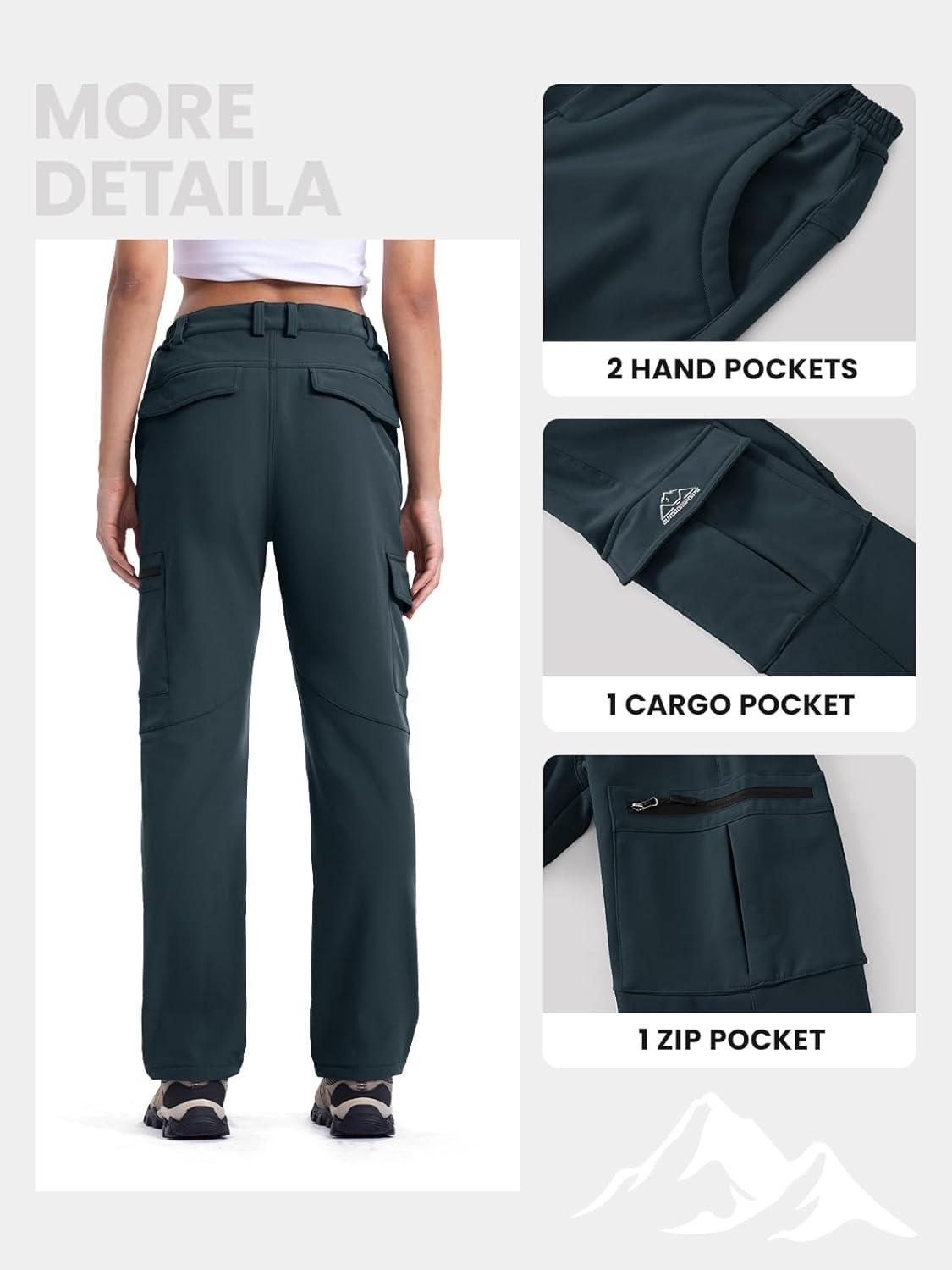 imageTBMPOY Womens Hiking Cargo Pants Outdoor Waterproof Windproof Softshell Fleece Snow PantsGray