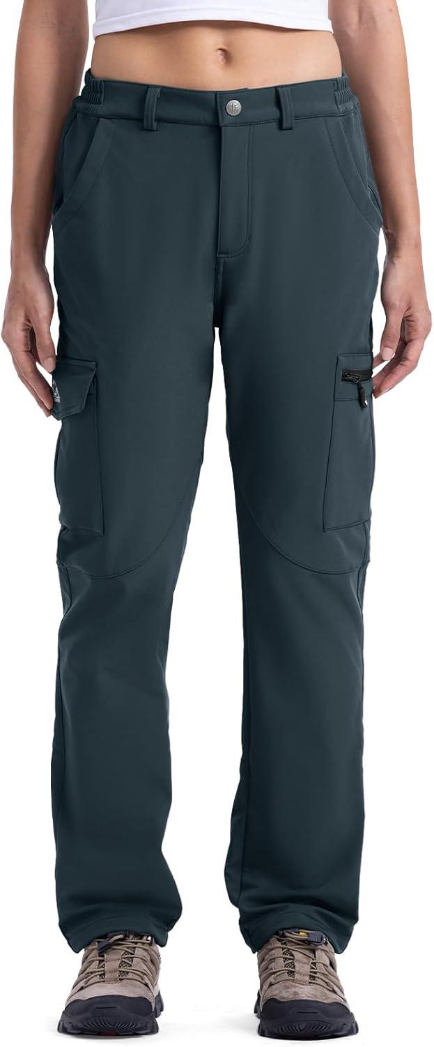 imageTBMPOY Womens Hiking Cargo Pants Outdoor Waterproof Windproof Softshell Fleece Snow PantsGray