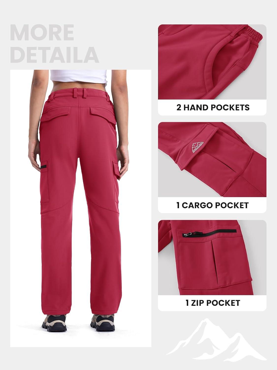 imageTBMPOY Womens Hiking Cargo Pants Outdoor Waterproof Windproof Softshell Fleece Snow PantsRose