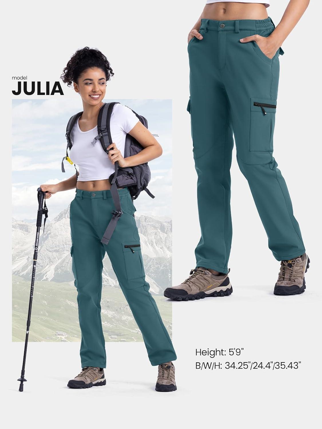imageTBMPOY Womens Hiking Cargo Pants Outdoor Waterproof Windproof Softshell Fleece Snow PantsStone Blue