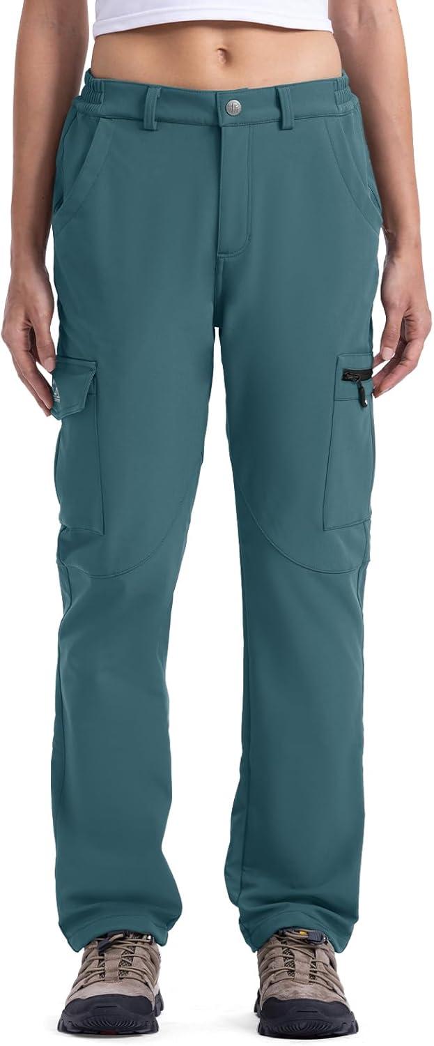 imageTBMPOY Womens Hiking Cargo Pants Outdoor Waterproof Windproof Softshell Fleece Snow PantsStone Blue