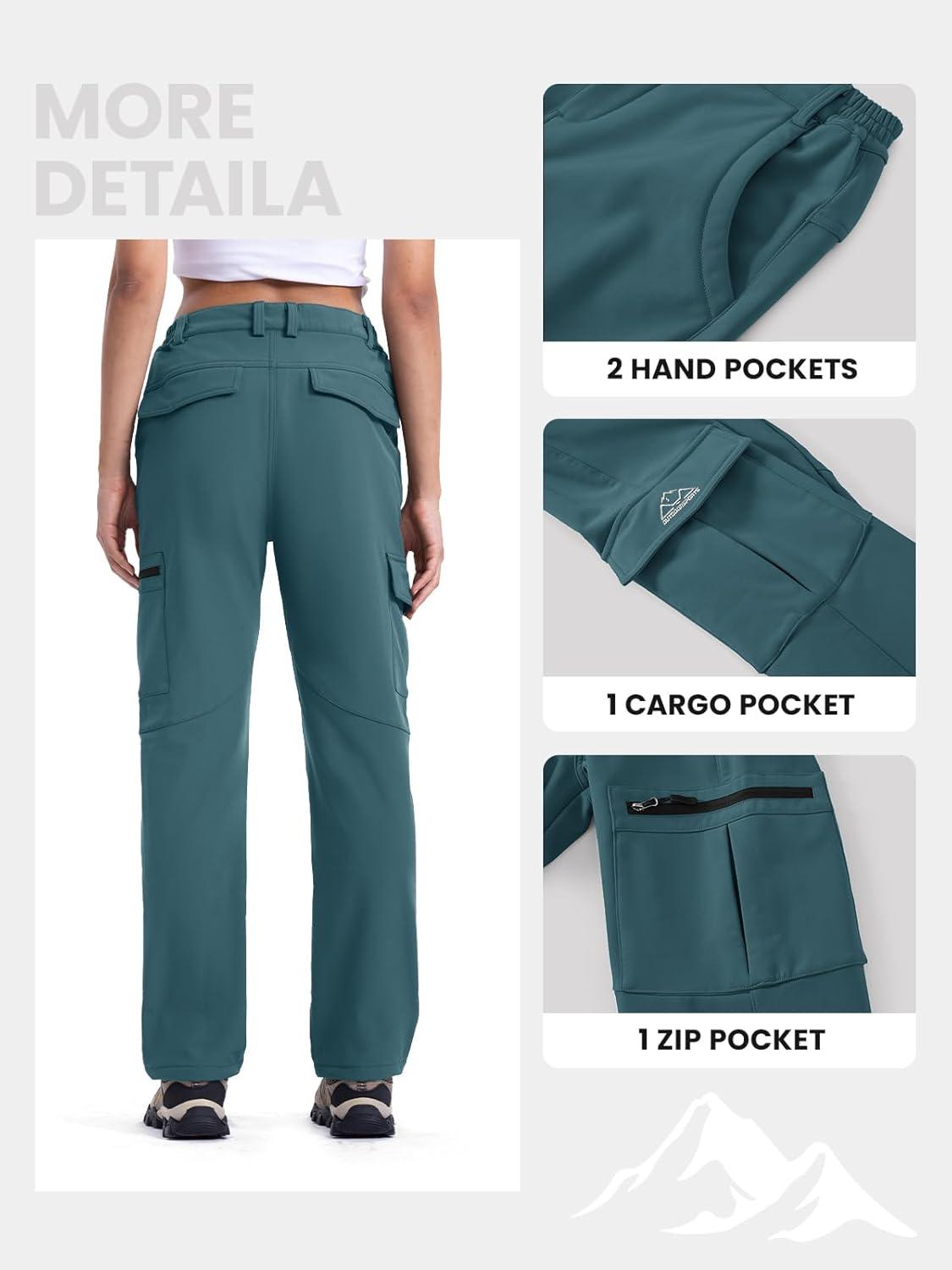 imageTBMPOY Womens Hiking Cargo Pants Outdoor Waterproof Windproof Softshell Fleece Snow PantsStone Blue