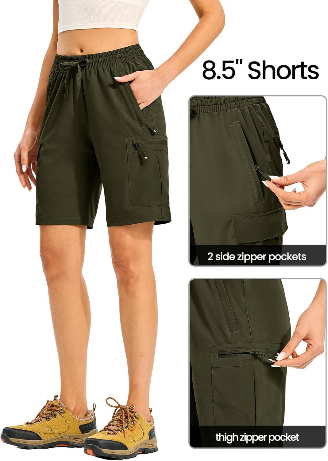 imageTBMPOY Womens Hiking Cargo Shorts 85quot Lightweight QuickDry Water Resistant Athletic Shorts with Zipper PocketsArmy Green