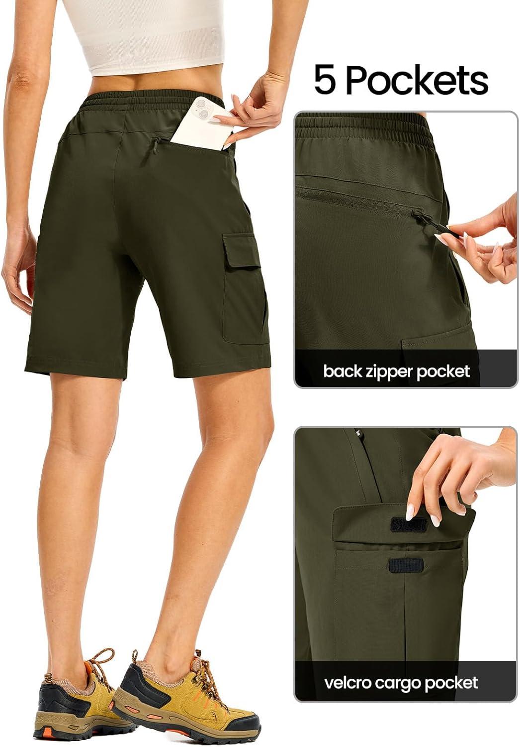 imageTBMPOY Womens Hiking Cargo Shorts 85quot Lightweight QuickDry Water Resistant Athletic Shorts with Zipper PocketsArmy Green