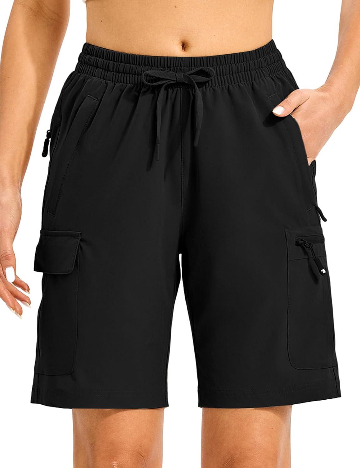 imageTBMPOY Womens Hiking Cargo Shorts 85quot Lightweight QuickDry Water Resistant Athletic Shorts with Zipper PocketsBlack