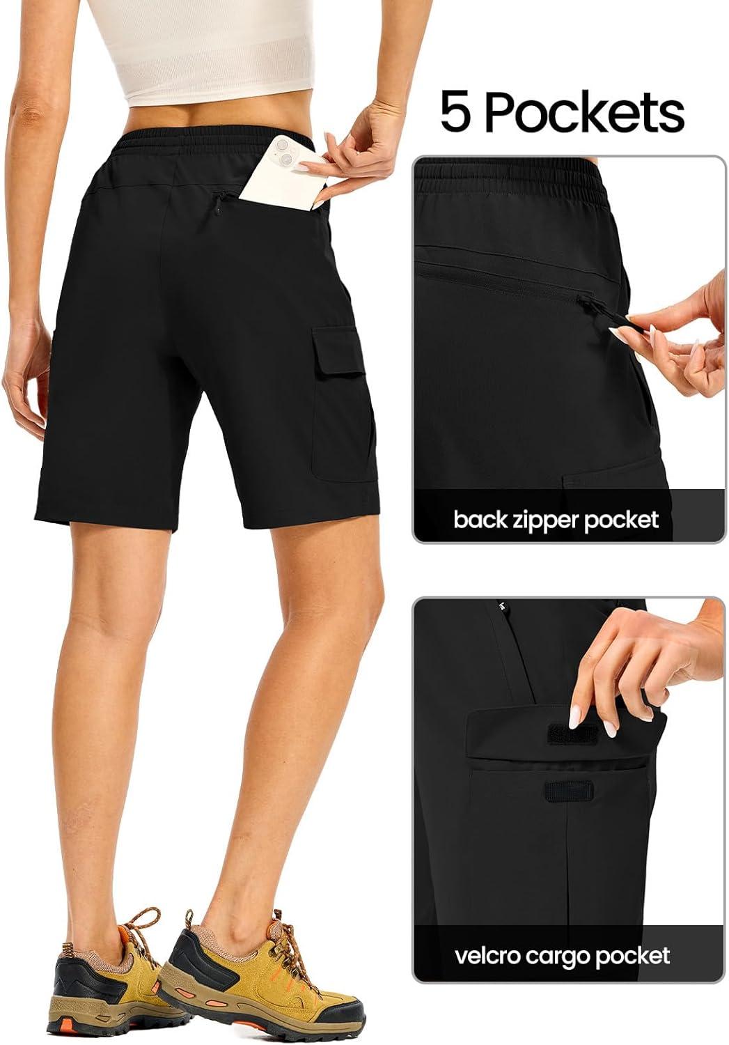 imageTBMPOY Womens Hiking Cargo Shorts 85quot Lightweight QuickDry Water Resistant Athletic Shorts with Zipper PocketsBlack