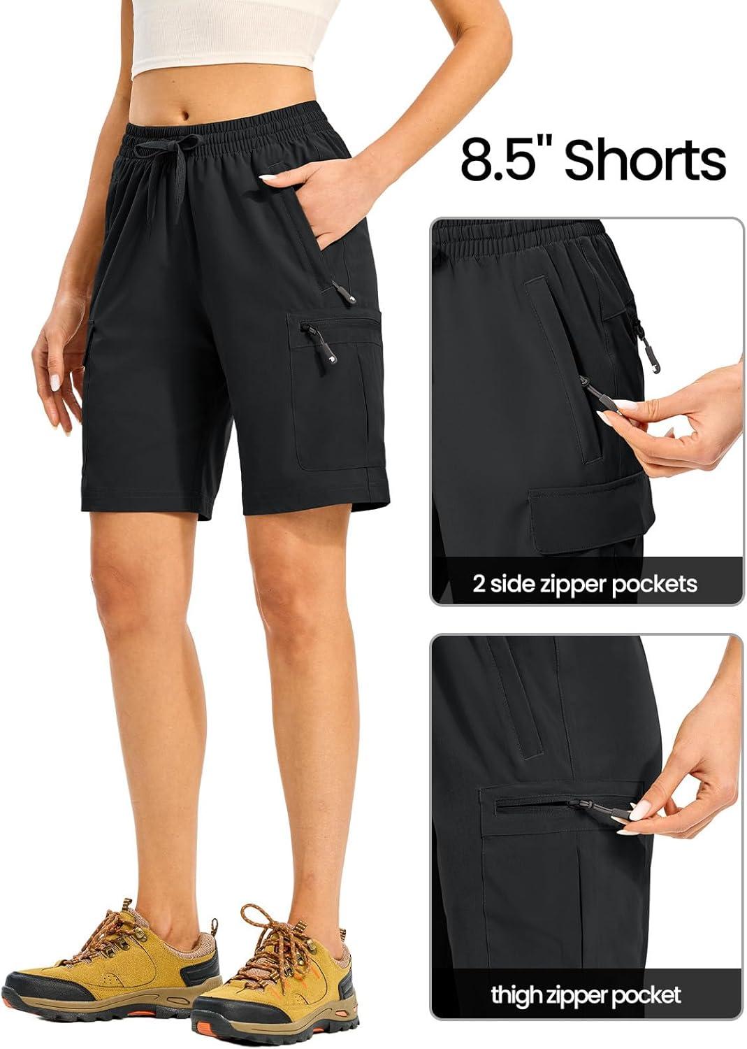 imageTBMPOY Womens Hiking Cargo Shorts 85quot Lightweight QuickDry Water Resistant Athletic Shorts with Zipper PocketsDark Grey