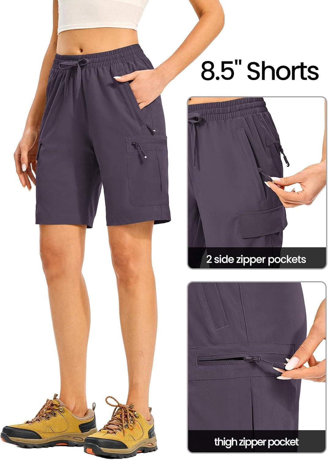 imageTBMPOY Womens Hiking Cargo Shorts 85quot Lightweight QuickDry Water Resistant Athletic Shorts with Zipper PocketsGrey Purple
