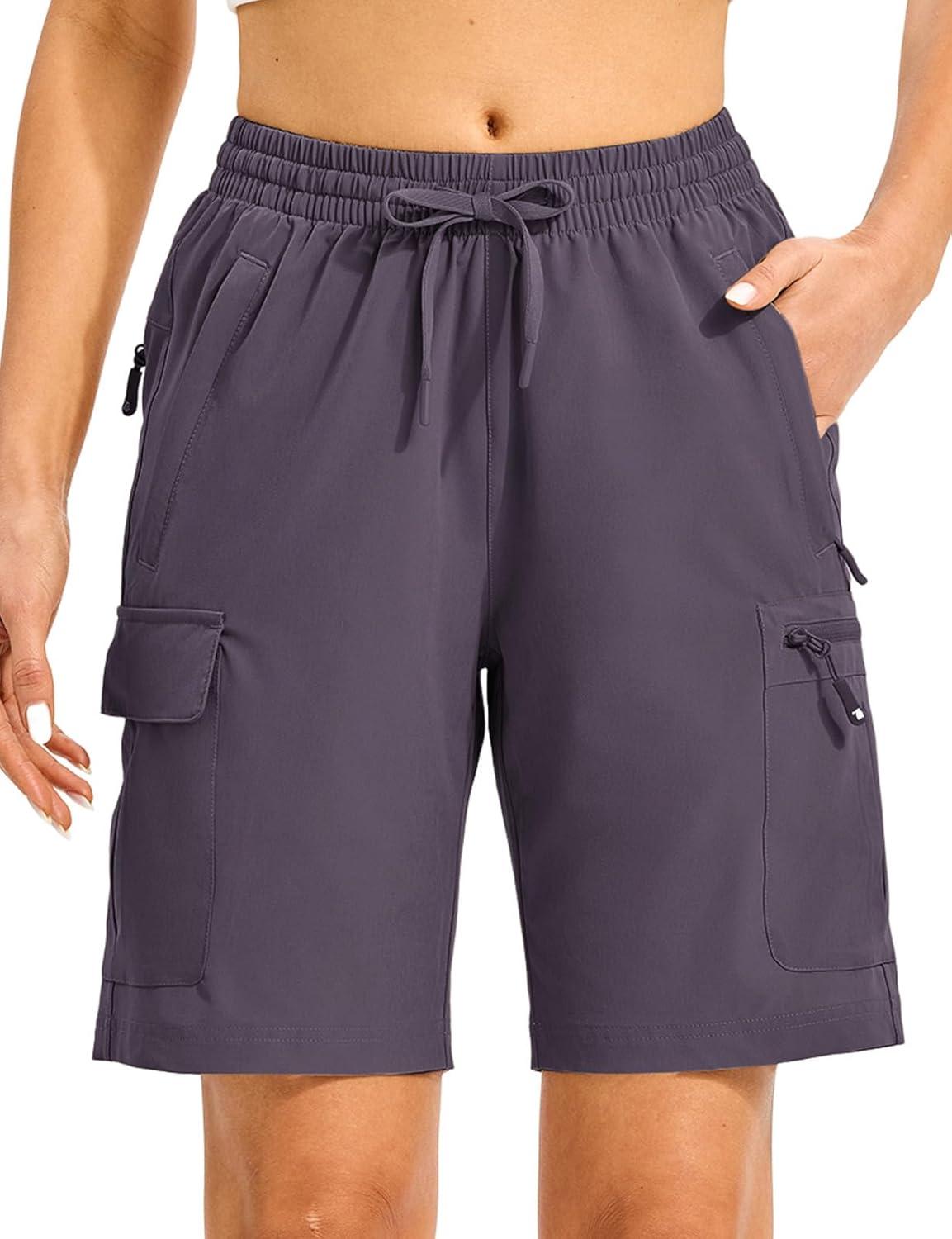 imageTBMPOY Womens Hiking Cargo Shorts 85quot Lightweight QuickDry Water Resistant Athletic Shorts with Zipper PocketsGrey Purple