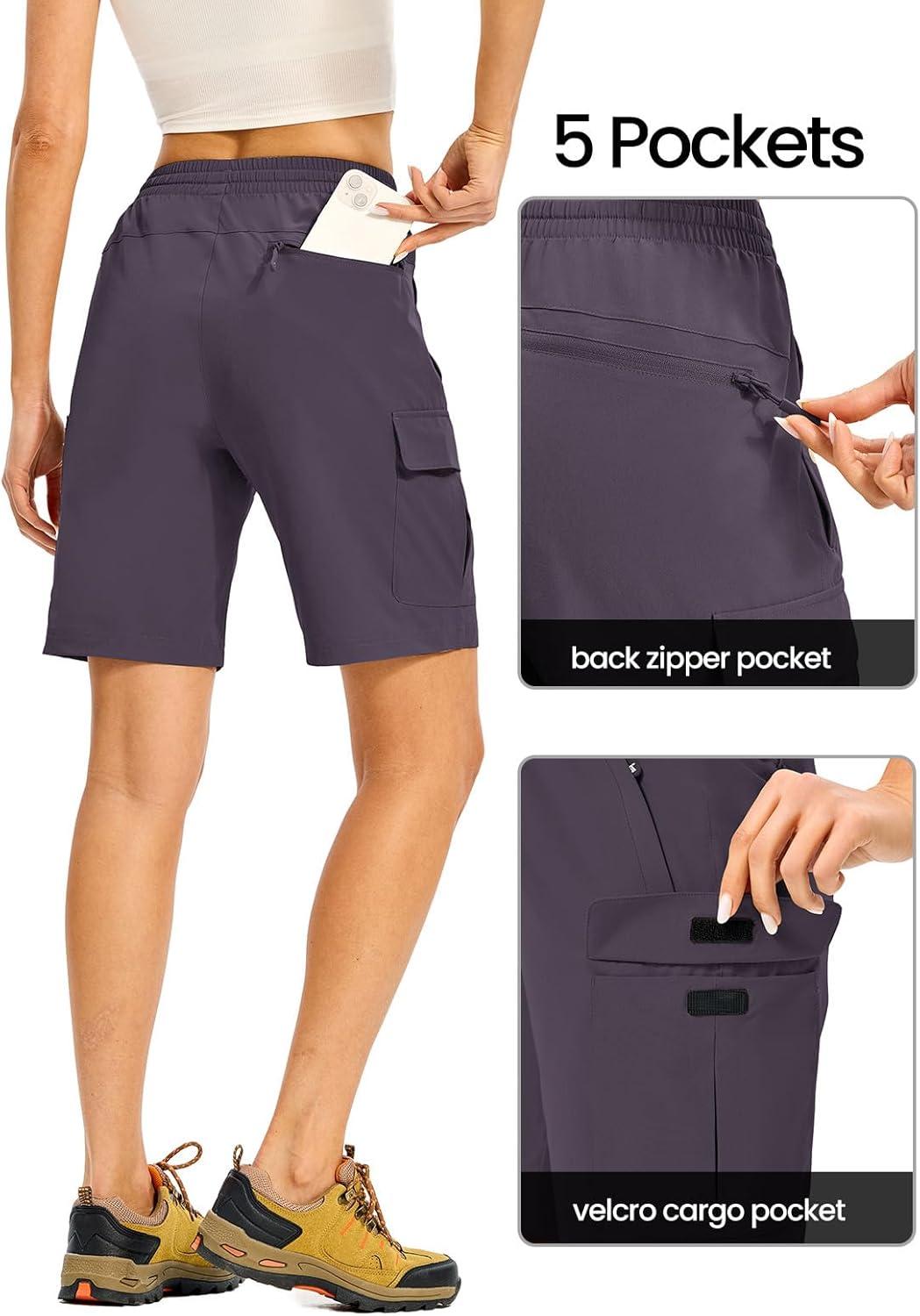 imageTBMPOY Womens Hiking Cargo Shorts 85quot Lightweight QuickDry Water Resistant Athletic Shorts with Zipper PocketsGrey Purple