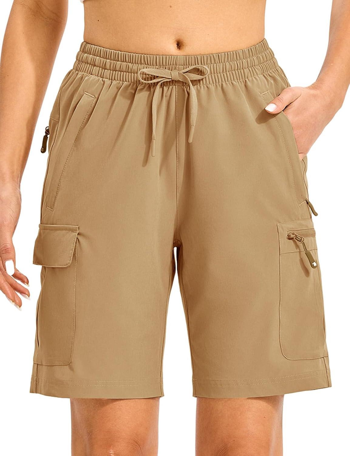 imageTBMPOY Womens Hiking Cargo Shorts 85quot Lightweight QuickDry Water Resistant Athletic Shorts with Zipper PocketsKhaki