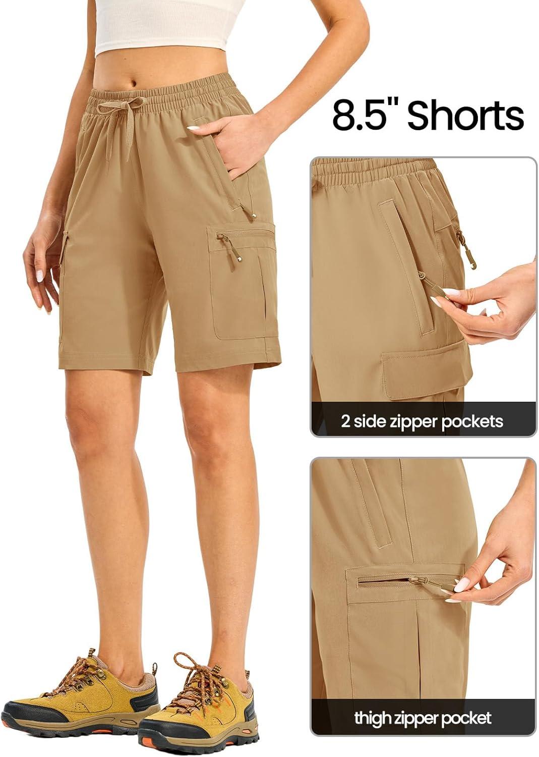 imageTBMPOY Womens Hiking Cargo Shorts 85quot Lightweight QuickDry Water Resistant Athletic Shorts with Zipper PocketsKhaki
