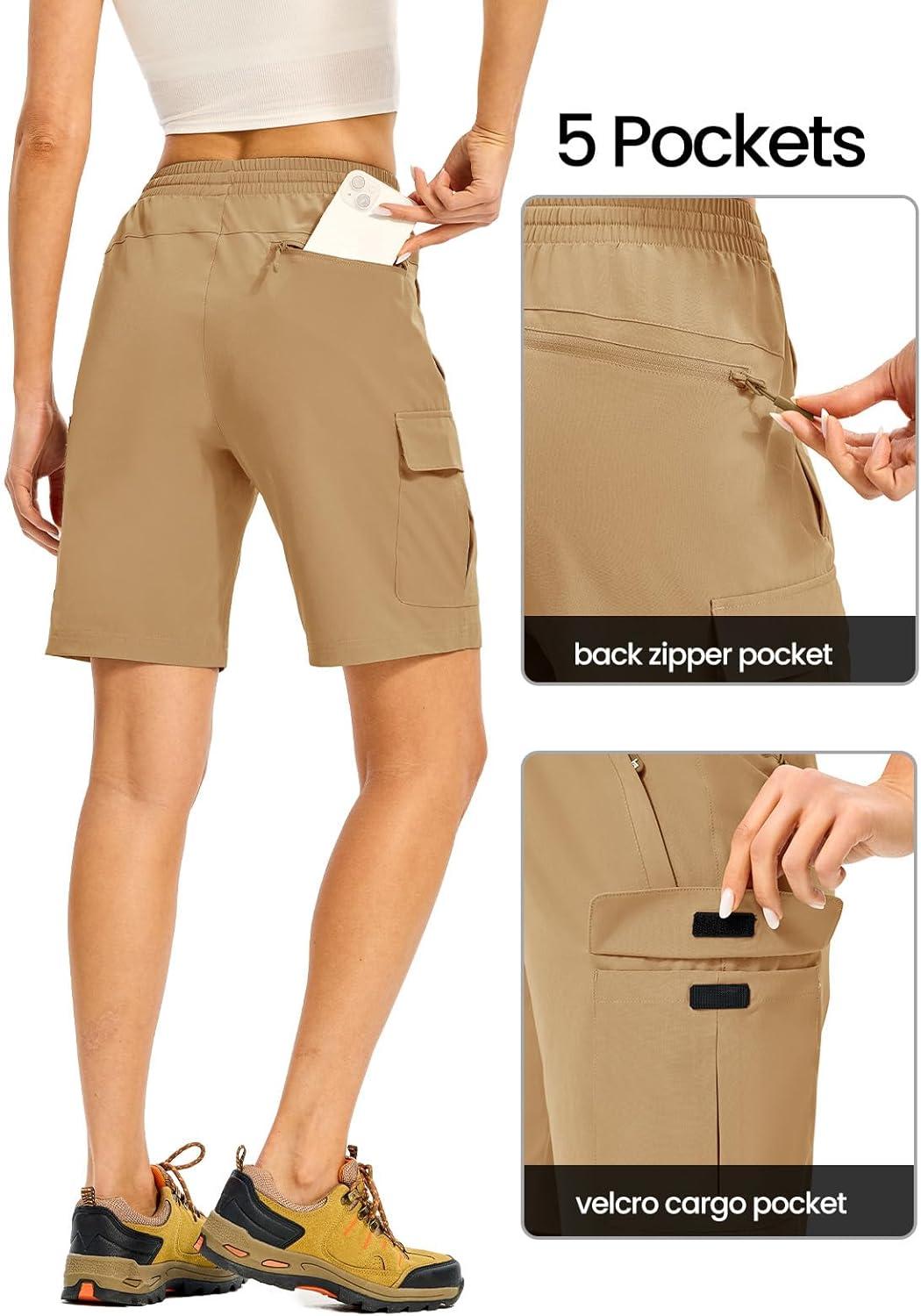 imageTBMPOY Womens Hiking Cargo Shorts 85quot Lightweight QuickDry Water Resistant Athletic Shorts with Zipper PocketsKhaki