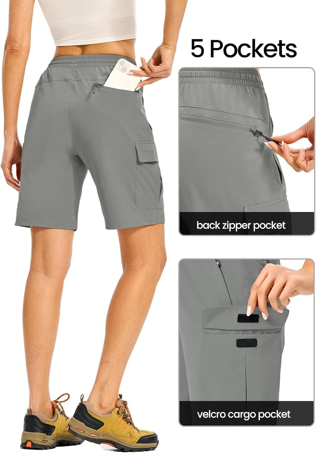 imageTBMPOY Womens Hiking Cargo Shorts 85quot Lightweight QuickDry Water Resistant Athletic Shorts with Zipper PocketsLight Grey