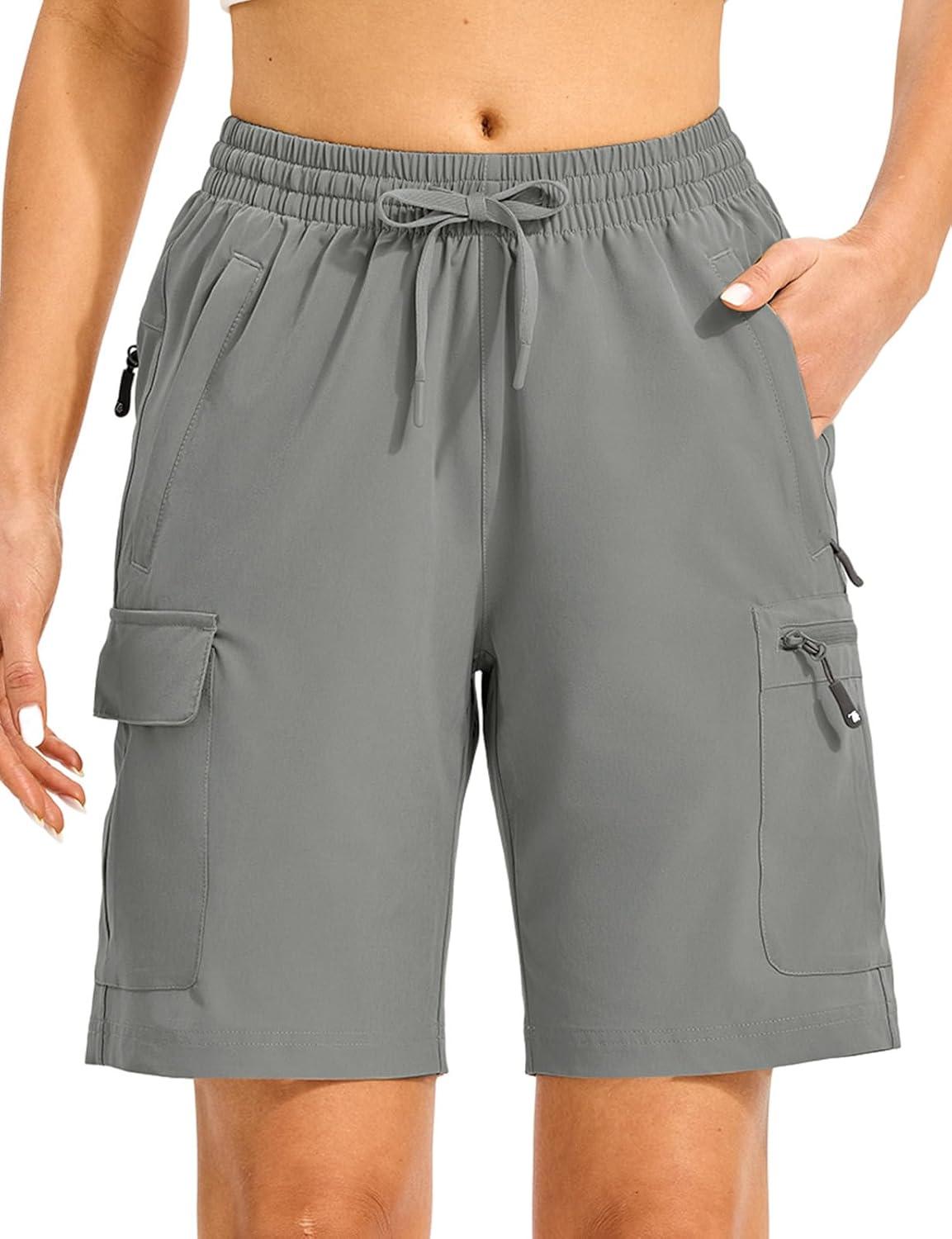 imageTBMPOY Womens Hiking Cargo Shorts 85quot Lightweight QuickDry Water Resistant Athletic Shorts with Zipper PocketsLight Grey