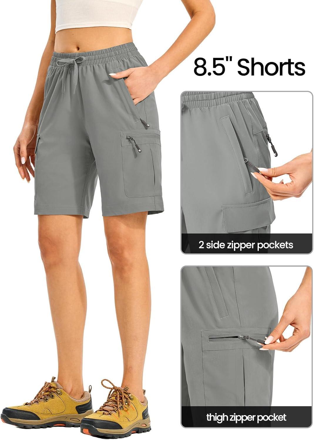 imageTBMPOY Womens Hiking Cargo Shorts 85quot Lightweight QuickDry Water Resistant Athletic Shorts with Zipper PocketsLight Grey