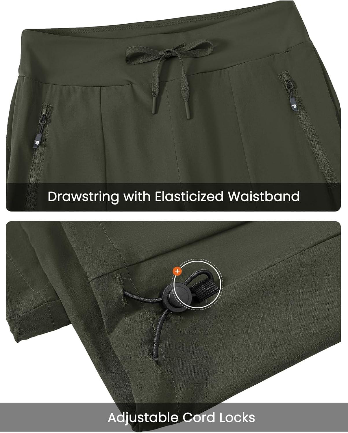 imageTBMPOY Womens Hiking Pants Lightweight Water Resistant Travel Joggers Quick Dry Outdoor Athletic Pants Zipper PocketsArmy Green