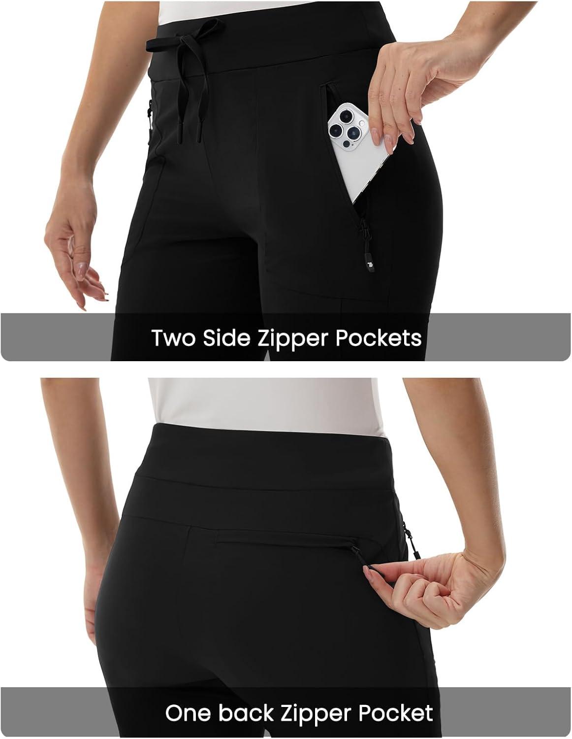 imageTBMPOY Womens Hiking Pants Lightweight Water Resistant Travel Joggers Quick Dry Outdoor Athletic Pants Zipper PocketsBlack
