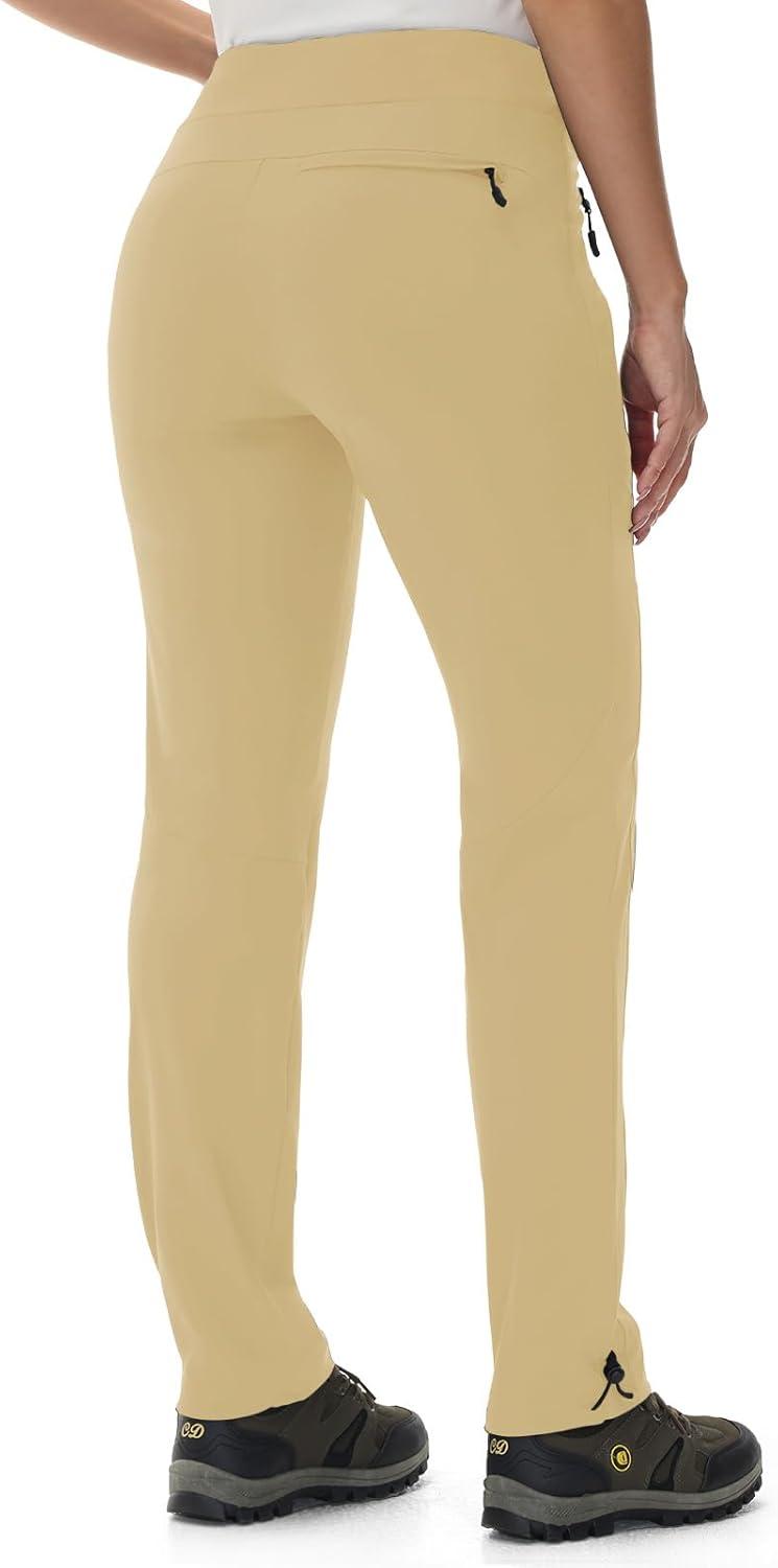 imageTBMPOY Womens Hiking Pants Lightweight Water Resistant Travel Joggers Quick Dry Outdoor Athletic Pants Zipper PocketsCamel
