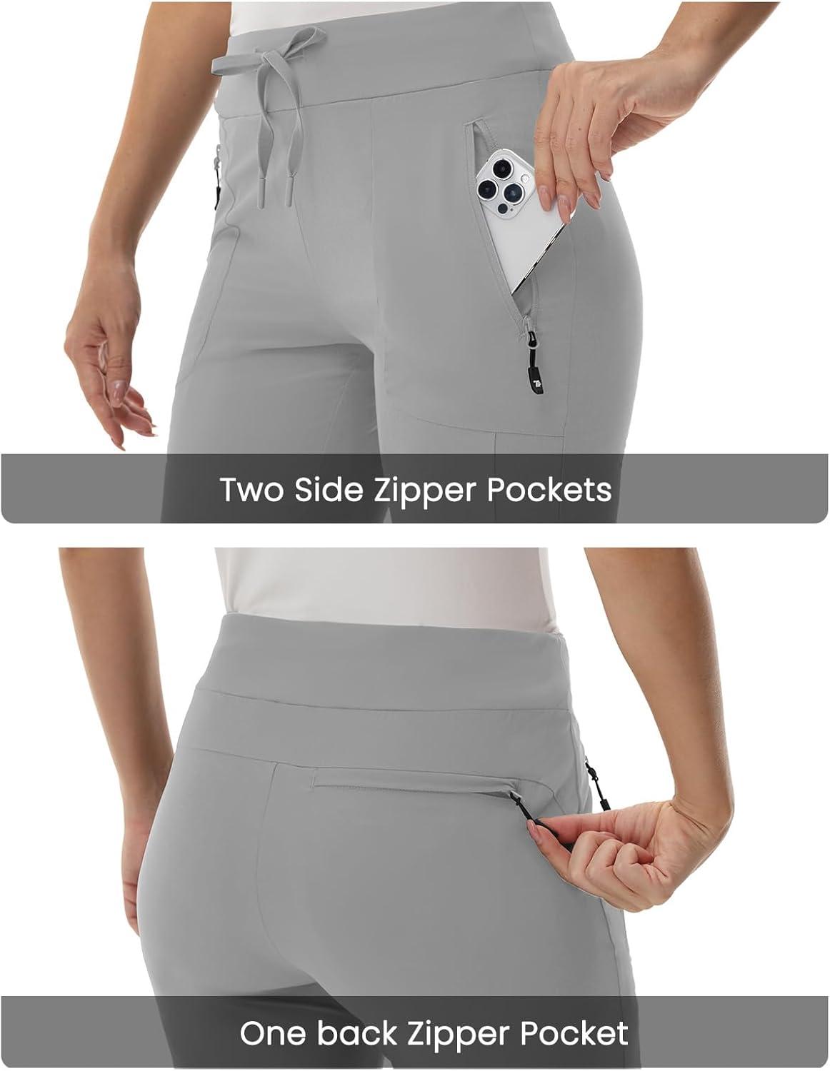 imageTBMPOY Womens Hiking Pants Lightweight Water Resistant Travel Joggers Quick Dry Outdoor Athletic Pants Zipper PocketsLight Grey