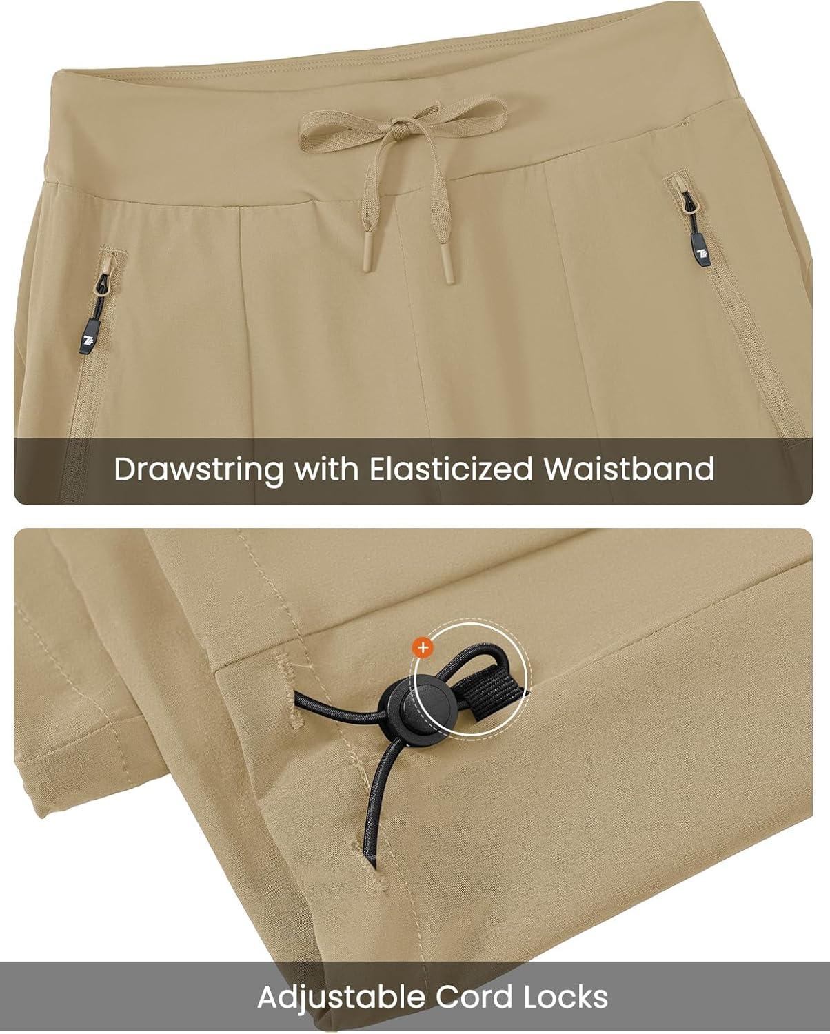 imageTBMPOY Womens Hiking Pants Lightweight Water Resistant Travel Joggers Quick Dry Outdoor Athletic Pants Zipper PocketsLight Khaki