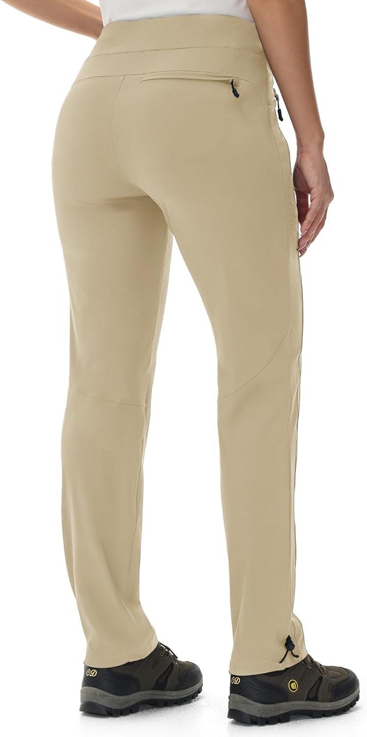 imageTBMPOY Womens Hiking Pants Lightweight Water Resistant Travel Joggers Quick Dry Outdoor Athletic Pants Zipper PocketsLight Khaki