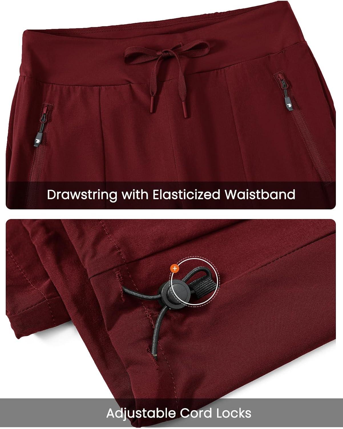 imageTBMPOY Womens Hiking Pants Lightweight Water Resistant Travel Joggers Quick Dry Outdoor Athletic Pants Zipper PocketsWine Red