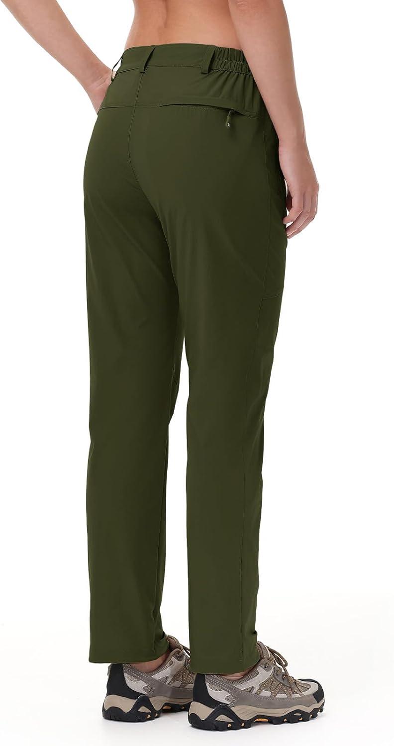 imageTBMPOY Womens Lightweight Hiking Pants Water Resistant Quick Dry Travel Work Outdoor Fishing Pants Zipper PocketsArmy Green