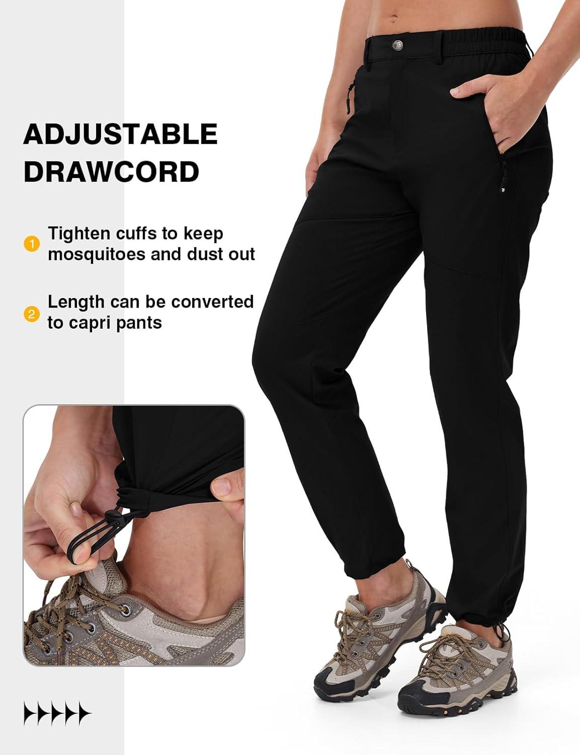 imageTBMPOY Womens Lightweight Hiking Pants Water Resistant Quick Dry Travel Work Outdoor Fishing Pants Zipper PocketsBlack