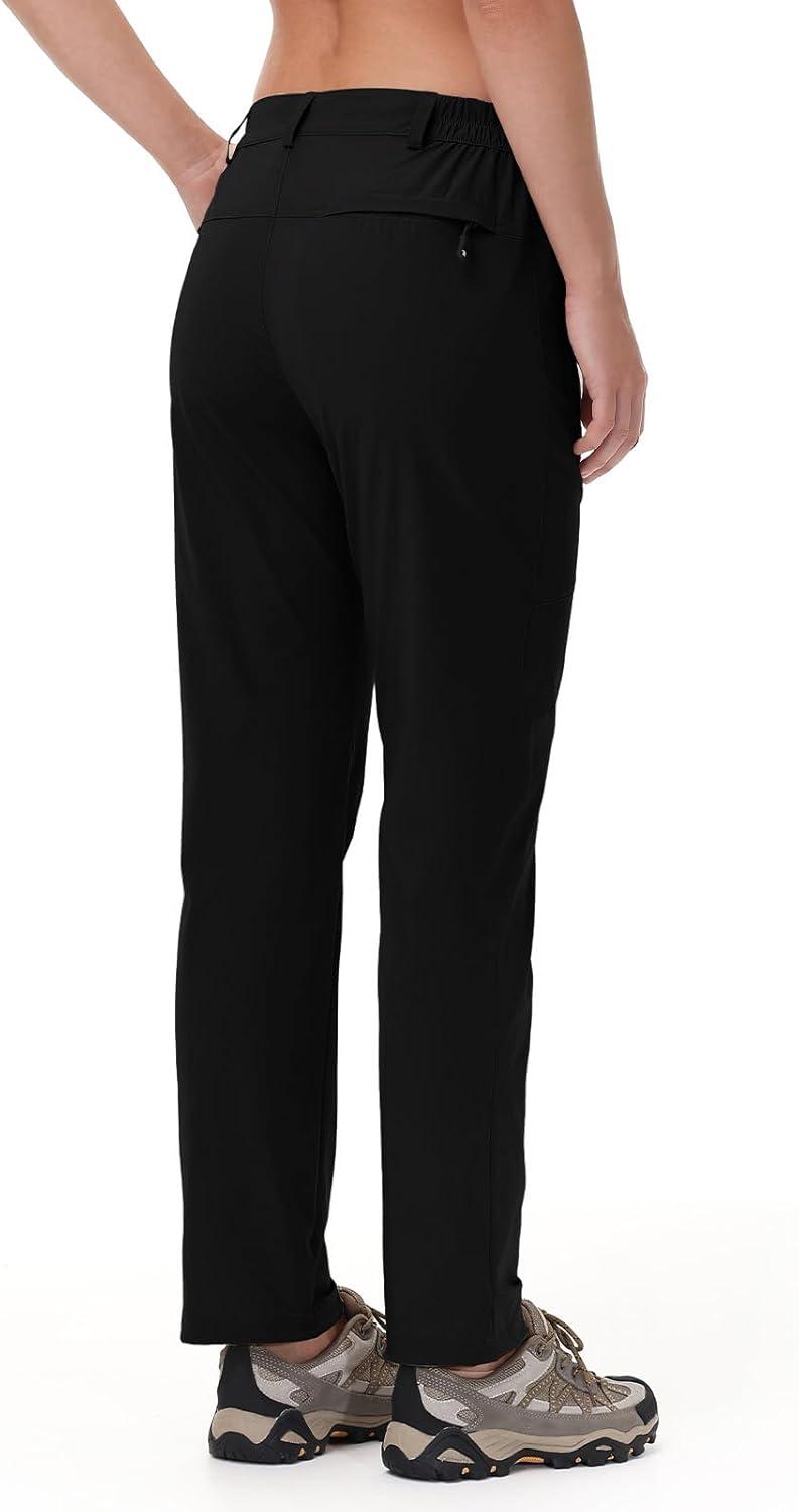 imageTBMPOY Womens Lightweight Hiking Pants Water Resistant Quick Dry Travel Work Outdoor Fishing Pants Zipper PocketsBlack