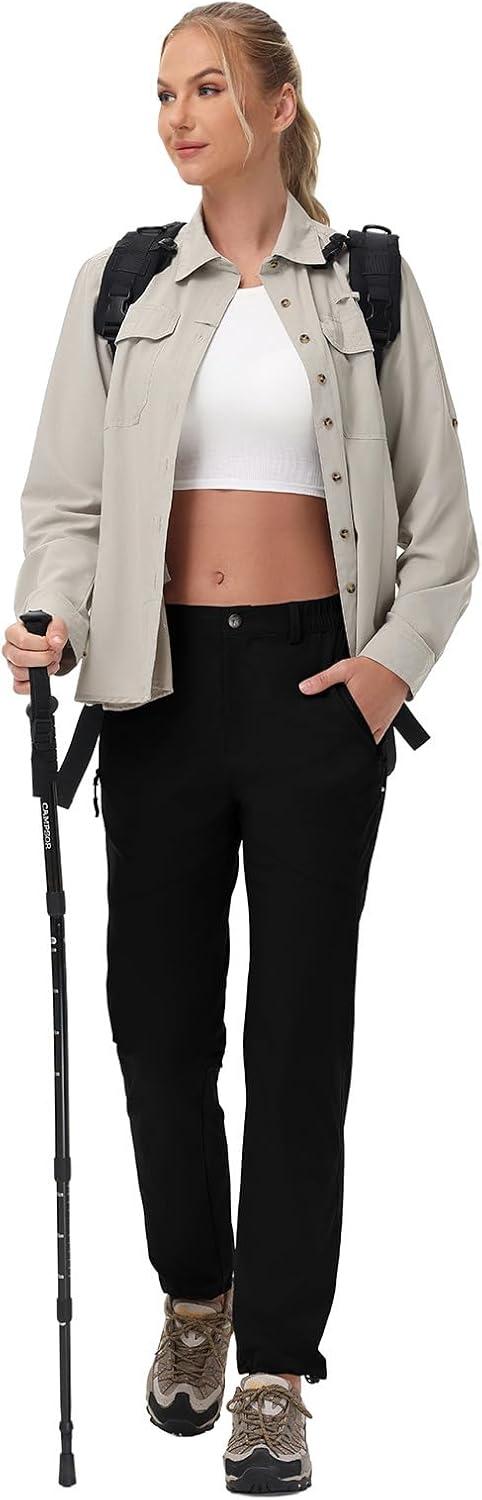 imageTBMPOY Womens Lightweight Hiking Pants Water Resistant Quick Dry Travel Work Outdoor Fishing Pants Zipper PocketsBlack