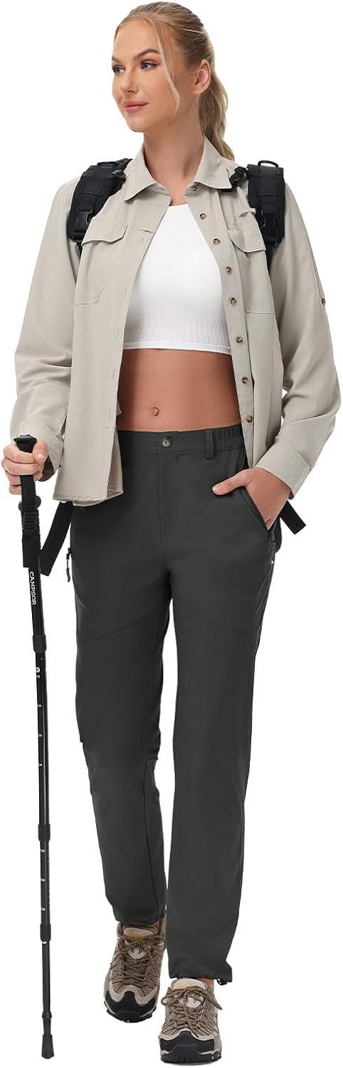 imageTBMPOY Womens Lightweight Hiking Pants Water Resistant Quick Dry Travel Work Outdoor Fishing Pants Zipper PocketsDark Grey