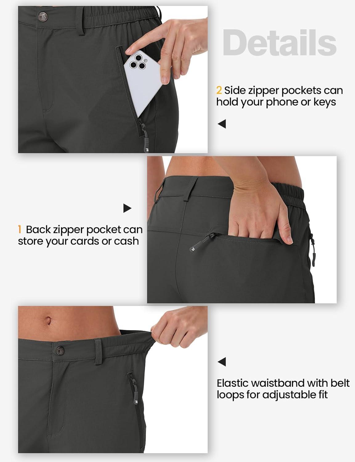 imageTBMPOY Womens Lightweight Hiking Pants Water Resistant Quick Dry Travel Work Outdoor Fishing Pants Zipper PocketsDark Grey
